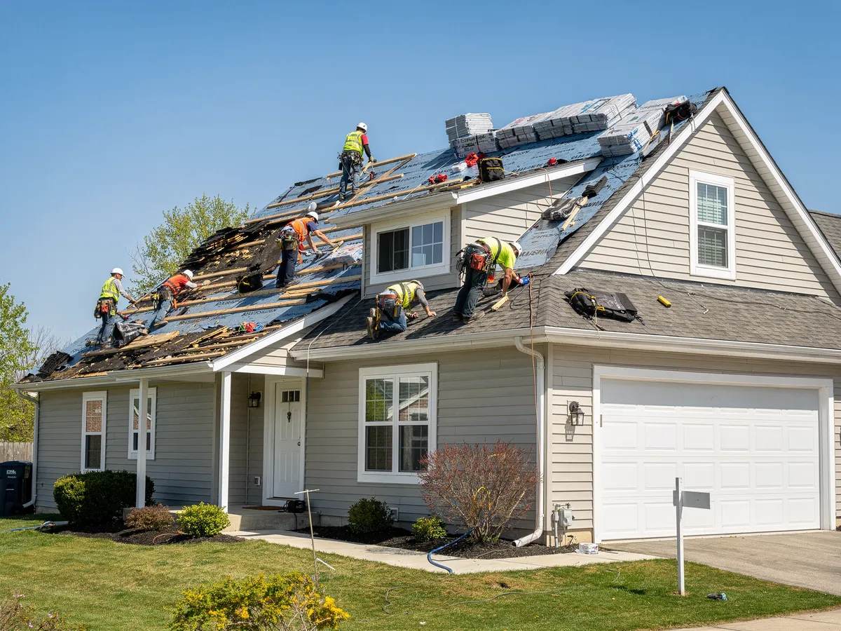 Apex crew tearing off an old roof
